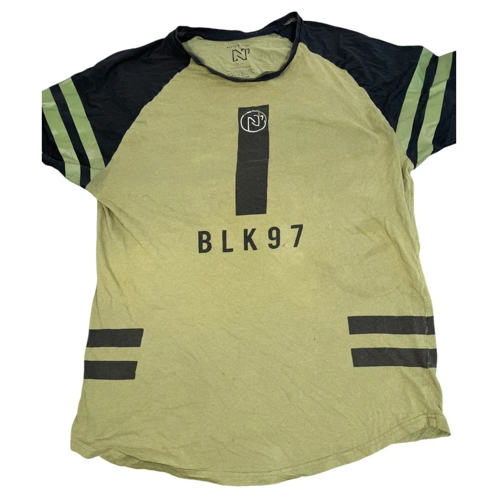 Black N Blanc BLK97 T Shirt Mens XL Green Black Graphic Raglan Short Sleeve Tee - Picture 6 of 12